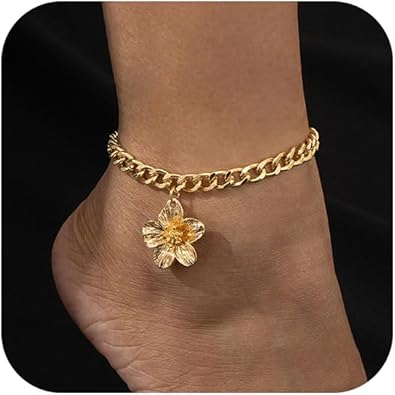 Gold Ankle Bracelets for Women 18K Gold Anklets for Women Bow Ankle Bracelets Cuban Link Anklet Foot Bracelet Beach Anklet Jewelry for Women JL-094