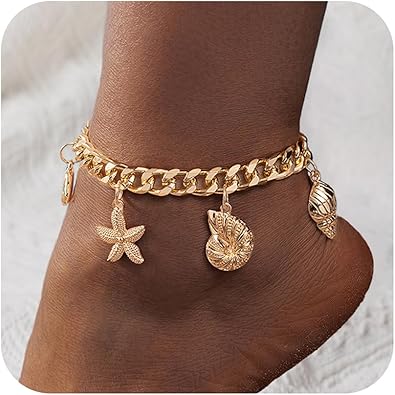 Gold Ankle Bracelets for Women 18K Gold Anklets for Women Bow Ankle Bracelets Cuban Link Anklet Foot Bracelet Beach Anklet Jewelry for Women JL-094