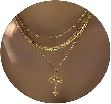 Cross Necklace for Women 14K Gold Plated Dainty Heart Cross Pendant Choker Simple Trendy Cute Cross Charm Diamond Necklace Faith Jewelry Religious Minimalist Gift XL-089