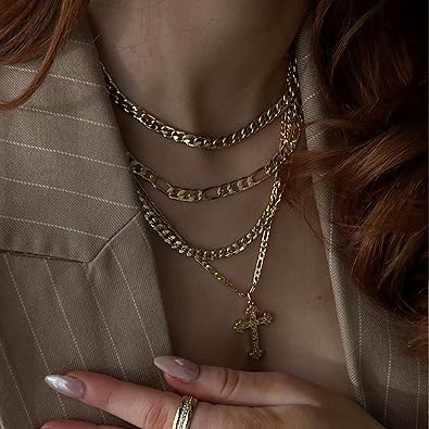 Cross Necklace for Women 14K Gold Plated Dainty Heart Cross Pendant Choker Simple Trendy Cute Cross Charm Diamond Necklace Faith Jewelry Religious Minimalist Gift XL-089