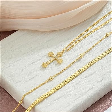 Cross Necklace for Women 14K Gold Plated Dainty Heart Cross Pendant Choker Simple Trendy Cute Cross Charm Diamond Necklace Faith Jewelry Religious Minimalist Gift XL-089