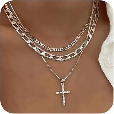 Cross Necklace for Women 14K Gold Plated Dainty Heart Cross Pendant Choker Simple Trendy Cute Cross Charm Diamond Necklace Faith Jewelry Religious Minimalist Gift XL-089
