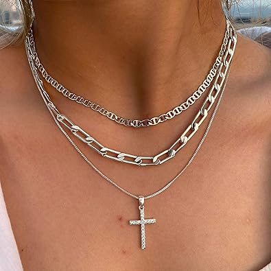 Cross Necklace for Women 14K Gold Plated Dainty Heart Cross Pendant Choker Simple Trendy Cute Cross Charm Diamond Necklace Faith Jewelry Religious Minimalist Gift XL-089