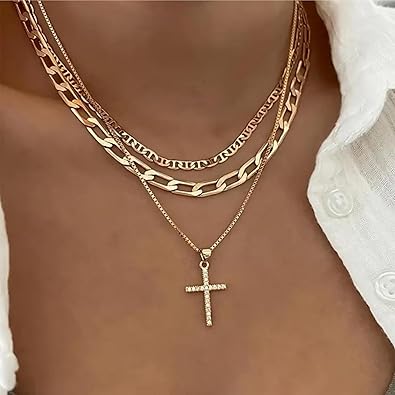 Cross Necklace for Women 14K Gold Plated Dainty Heart Cross Pendant Choker Simple Trendy Cute Cross Charm Diamond Necklace Faith Jewelry Religious Minimalist Gift XL-089