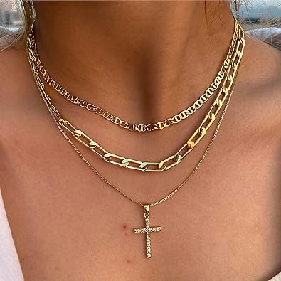 Cross Necklace for Women 14K Gold Plated Dainty Heart Cross Pendant Choker Simple Trendy Cute Cross Charm Diamond Necklace Faith Jewelry Religious Minimalist Gift XL-089