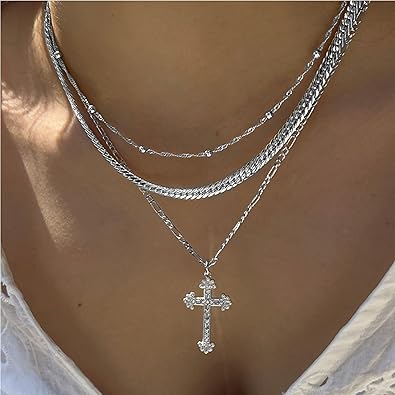 Cross Necklace for Women 14K Gold Plated Dainty Heart Cross Pendant Choker Simple Trendy Cute Cross Charm Diamond Necklace Faith Jewelry Religious Minimalist Gift XL-089