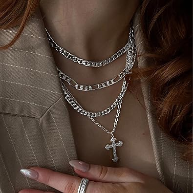 Cross Necklace for Women 14K Gold Plated Dainty Heart Cross Pendant Choker Simple Trendy Cute Cross Charm Diamond Necklace Faith Jewelry Religious Minimalist Gift XL-089