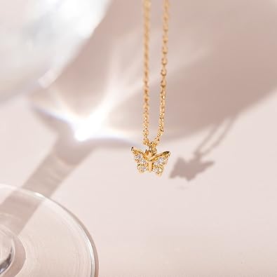 14K Gold Plated Dainty Cubic Zirconia Pendant Necklace for Women XL-090