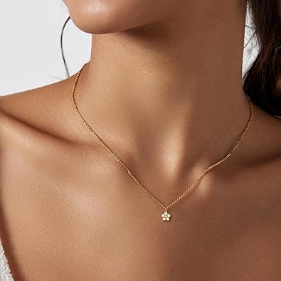 Diamond Pendant Gold Necklace for Women，Dainty 18k Gold Plated Choker Necklaces Simple Gold Jewelry Gifts for Women Girls XL-091