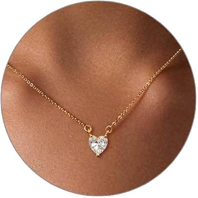 Diamond Pendant Gold Necklace for Women，Dainty 18k Gold Plated Choker Necklaces Simple Gold Jewelry Gifts for Women Girls XL-091
