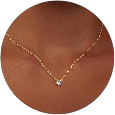Diamond Pendant Gold Necklace for Women，Dainty 18k Gold Plated Choker Necklaces Simple Gold Jewelry Gifts for Women Girls XL-091