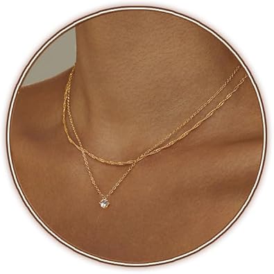 Diamond Pendant Gold Necklace for Women，Dainty 18k Gold Plated Choker Necklaces Simple Gold Jewelry Gifts for Women Girls XL-091