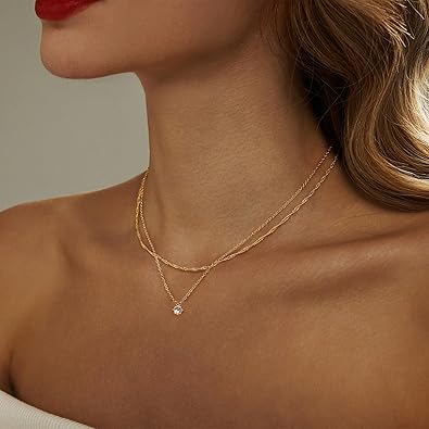 Diamond Pendant Gold Necklace for Women，Dainty 18k Gold Plated Choker Necklaces Simple Gold Jewelry Gifts for Women Girls XL-091