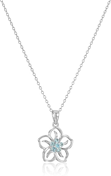 Genuine or Created Gemstone Birthstone Flower Pendant Necklace with Chain in Sterling Silver, 18" XL-093