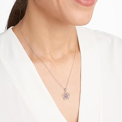 Genuine or Created Gemstone Birthstone Flower Pendant Necklace with Chain in Sterling Silver, 18" XL-093