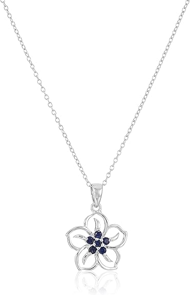 Genuine or Created Gemstone Birthstone Flower Pendant Necklace with Chain in Sterling Silver, 18" XL-093