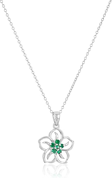 Genuine or Created Gemstone Birthstone Flower Pendant Necklace with Chain in Sterling Silver, 18" XL-093