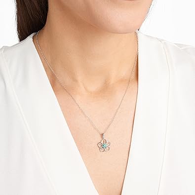 Genuine or Created Gemstone Birthstone Flower Pendant Necklace with Chain in Sterling Silver, 18" XL-093