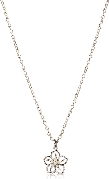 Genuine or Created Gemstone Birthstone Flower Pendant Necklace with Chain in Sterling Silver, 18" XL-093