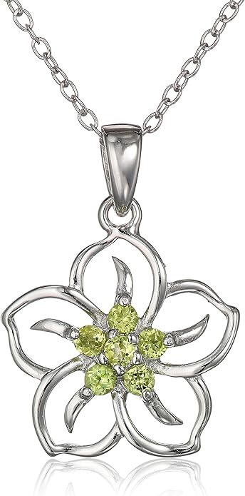 Genuine or Created Gemstone Birthstone Flower Pendant Necklace with Chain in Sterling Silver, 18" XL-093