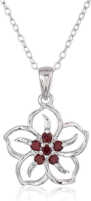 Genuine or Created Gemstone Birthstone Flower Pendant Necklace with Chain in Sterling Silver, 18" XL-093