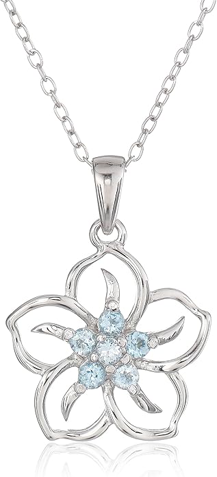 Genuine or Created Gemstone Birthstone Flower Pendant Necklace with Chain in Sterling Silver, 18" XL-093