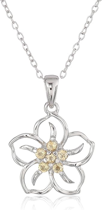 Genuine or Created Gemstone Birthstone Flower Pendant Necklace with Chain in Sterling Silver, 18" XL-093