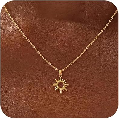 Layered Necklaces for Women Trendy, Dainty 14k Gold Plated Pendant Necklace Layering Necklace for Women Non Tarnish Hypoallergenic Sun Gold Necklace Stack Gold Jewelry for Women Gifts XL-098