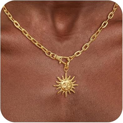 Layered Necklaces for Women Trendy, Dainty 14k Gold Plated Pendant Necklace Layering Necklace for Women Non Tarnish Hypoallergenic Sun Gold Necklace Stack Gold Jewelry for Women Gifts XL-098