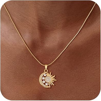 Layered Necklaces for Women Trendy, Dainty 14k Gold Plated Pendant Necklace Layering Necklace for Women Non Tarnish Hypoallergenic Sun Gold Necklace Stack Gold Jewelry for Women Gifts XL-098