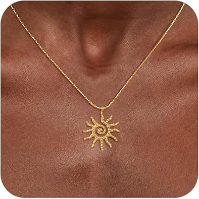 Layered Necklaces for Women Trendy, Dainty 14k Gold Plated Pendant Necklace Layering Necklace for Women Non Tarnish Hypoallergenic Sun Gold Necklace Stack Gold Jewelry for Women Gifts XL-098