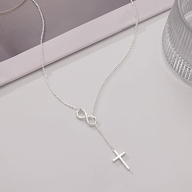 Cross Necklace for Women 14K Gold/Silver Plated Dainty Infinity Long Pendant Charm Necklace Trendy Non Tarnish Waterproof Jewelry Simple Religious Christian Baptism Faith Jewelry Gifts Christmas XL-100