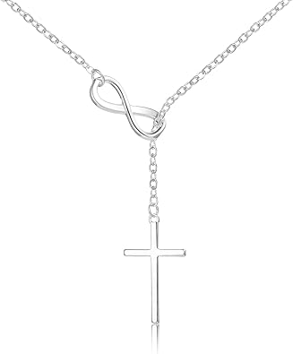 Cross Necklace for Women 14K Gold/Silver Plated Dainty Infinity Long Pendant Charm Necklace Trendy Non Tarnish Waterproof Jewelry Simple Religious Christian Baptism Faith Jewelry Gifts Christmas XL-100