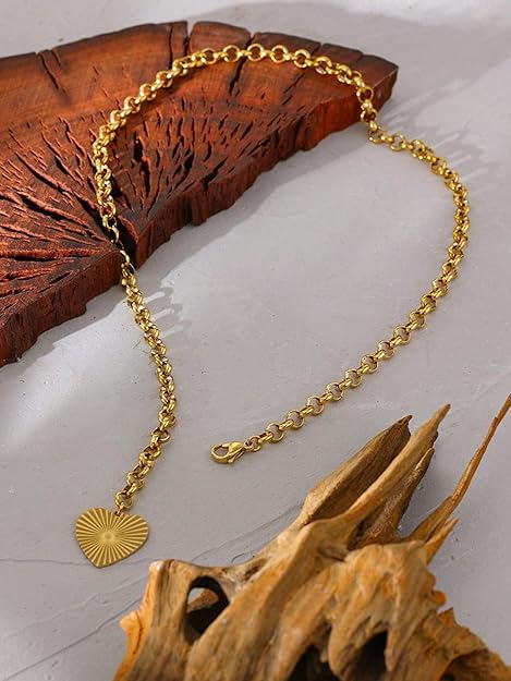 Gold Heart Necklace for Women, Chunky Chain Pendant Statement Y Necklaces Dainty Trendy Adjustable Non Tarnish Waterproof Stainless Steel Necklace Gift XL-102
