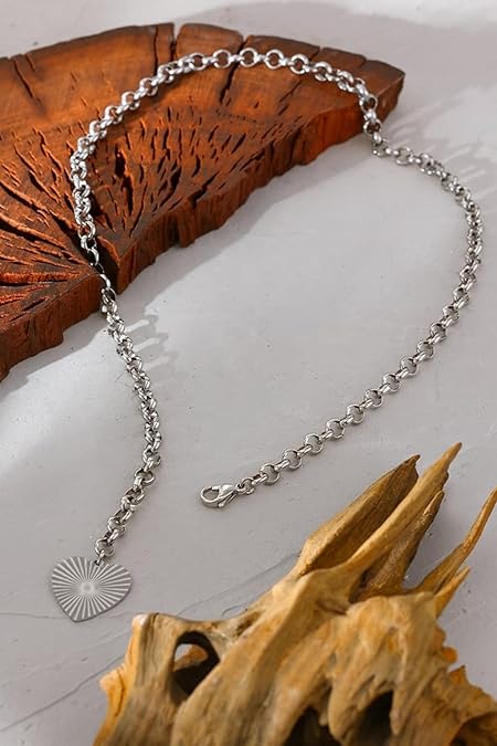 Gold Heart Necklace for Women, Chunky Chain Pendant Statement Y Necklaces Dainty Trendy Adjustable Non Tarnish Waterproof Stainless Steel Necklace Gift XL-102