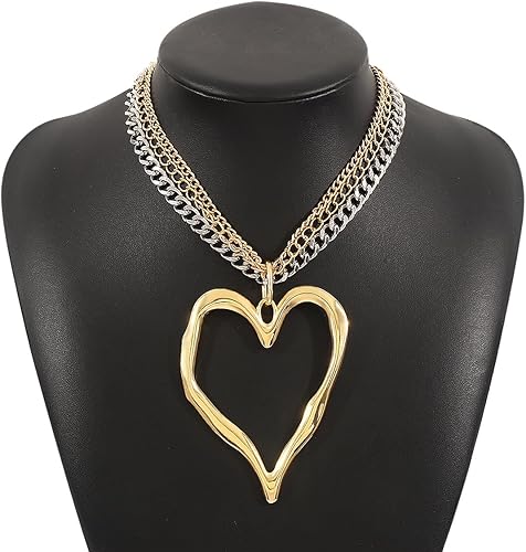 Gold Heart Necklace for Women, Chunky Chain Pendant Statement Y Necklaces Dainty Trendy Adjustable Non Tarnish Waterproof Stainless Steel Necklace Gift XL-102