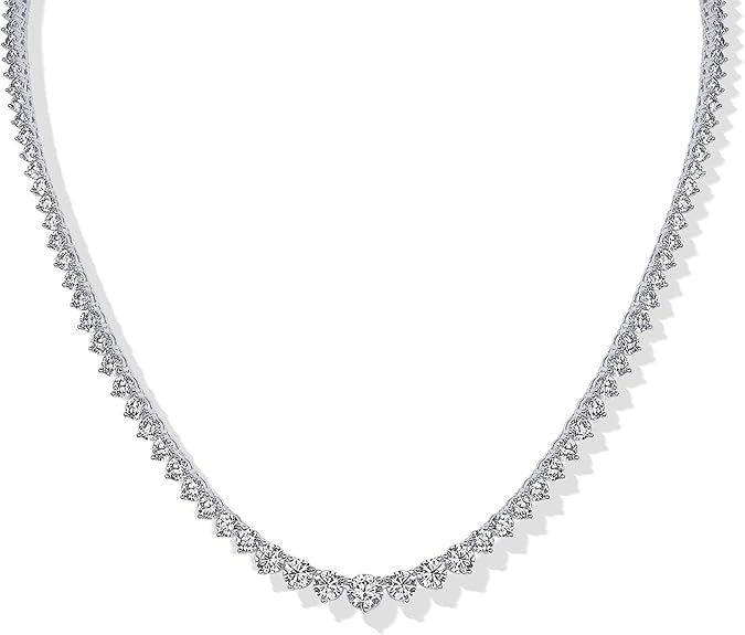 14K Gold Plated Graduated Tennis Necklaces for Women - Cubic Zirconia Tennis Necklace for Brides & Bridesmaids - Simulated Diamond Chain Trendy Wedding Jewelry XL-103