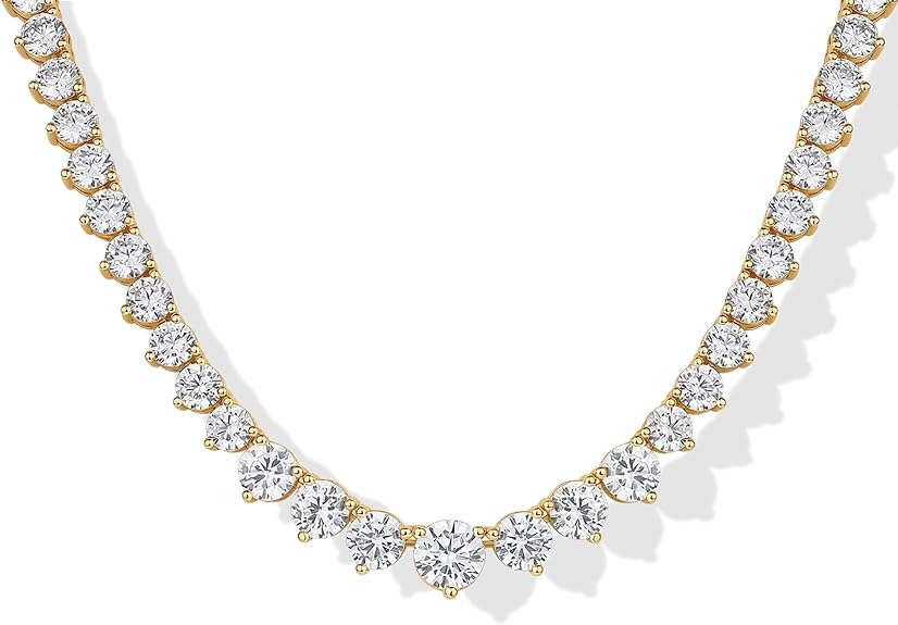 14K Gold Plated Graduated Tennis Necklaces for Women - Cubic Zirconia Tennis Necklace for Brides & Bridesmaids - Simulated Diamond Chain Trendy Wedding Jewelry XL-103