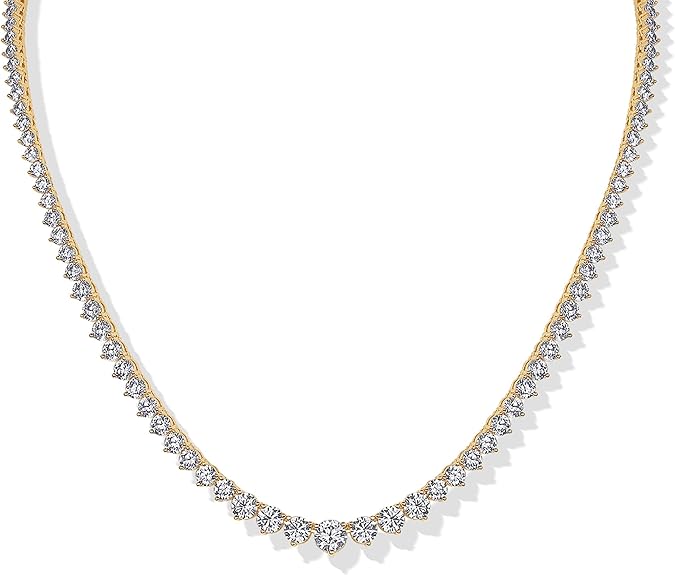 14K Gold Plated Graduated Tennis Necklaces for Women - Cubic Zirconia Tennis Necklace for Brides & Bridesmaids - Simulated Diamond Chain Trendy Wedding Jewelry XL-103