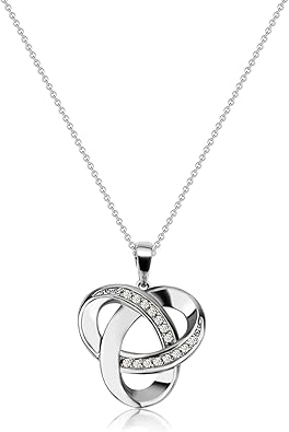 Love Knot Necklace, Sterling Silver Diamond Accent Love Knot Pendant Necklace, Forever Love Knot Infinity Necklace for Women XL-104