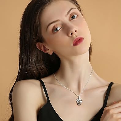 Love Knot Necklace, Sterling Silver Diamond Accent Love Knot Pendant Necklace, Forever Love Knot Infinity Necklace for Women XL-104