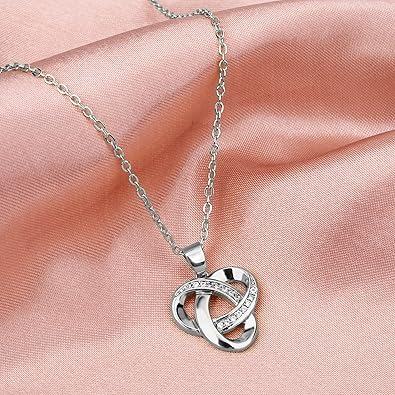 Love Knot Necklace, Sterling Silver Diamond Accent Love Knot Pendant Necklace, Forever Love Knot Infinity Necklace for Women XL-104