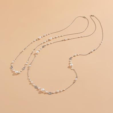 Long Gold Pearl Necklaces for Women Trendy Dainty Layered Pearl Statement Strand Chain Fashion Jewelry Gift Sweater Accessories XL-105
