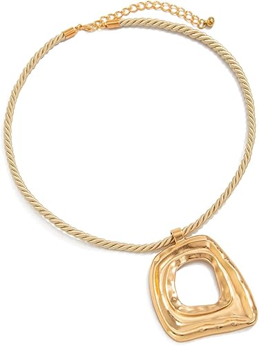 Statement Modern Geometric Hollow Square Pendant Rope Chain Necklace for Women Bold Fashion Layering Collarbone Jewelry Party Wear Accessory XL-107