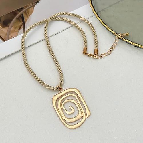 Statement Modern Geometric Hollow Square Pendant Rope Chain Necklace for Women Bold Fashion Layering Collarbone Jewelry Party Wear Accessory XL-107