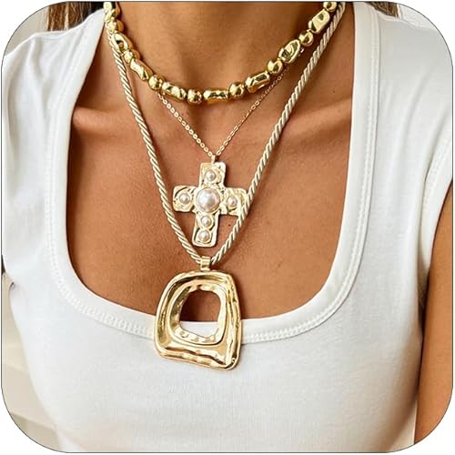 Statement Modern Geometric Hollow Square Pendant Rope Chain Necklace for Women Bold Fashion Layering Collarbone Jewelry Party Wear Accessory XL-107