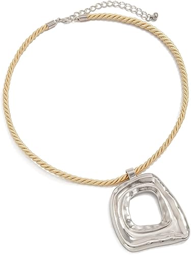 Statement Modern Geometric Hollow Square Pendant Rope Chain Necklace for Women Bold Fashion Layering Collarbone Jewelry Party Wear Accessory XL-107