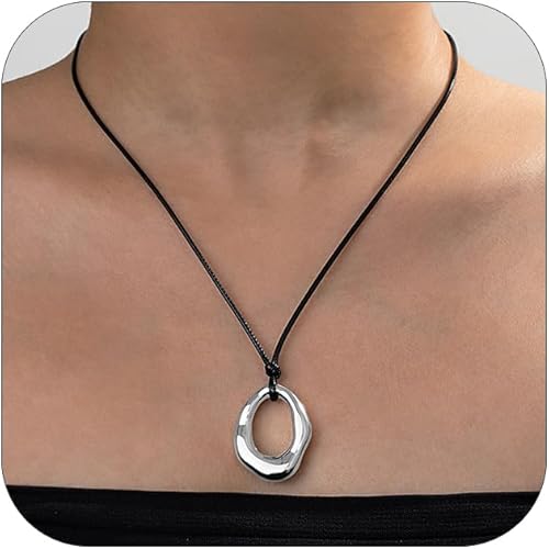 Statement Modern Geometric Hollow Square Pendant Rope Chain Necklace for Women Bold Fashion Layering Collarbone Jewelry Party Wear Accessory XL-107