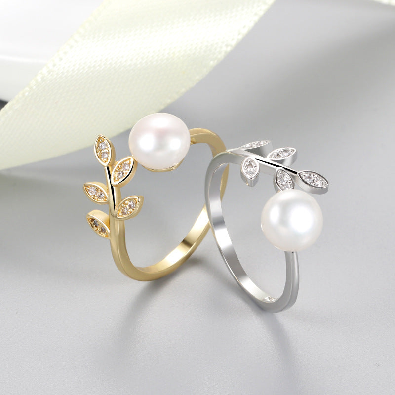 Freshwater Pearl Ring: Fashionable, Unique, Minimalist Leaf-Shaped Adjustable Band Ring JZ-125