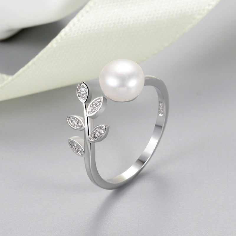 Freshwater Pearl Ring: Fashionable, Unique, Minimalist Leaf-Shaped Adjustable Band Ring JZ-125